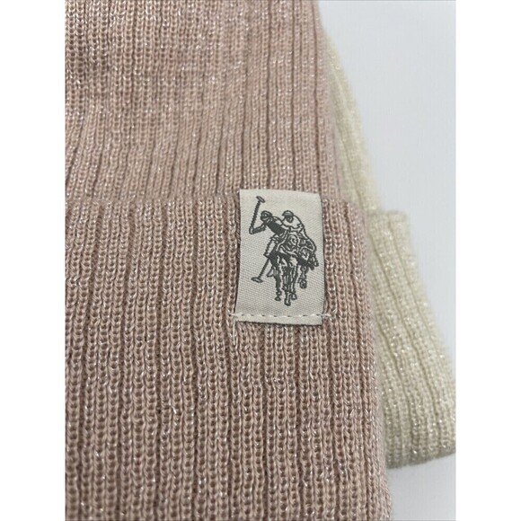 Womens US Polo Assn Beanie 2 Pack Adult Snow Winter Hat NEW Rose Gold Metallic - Picture 2 of 9